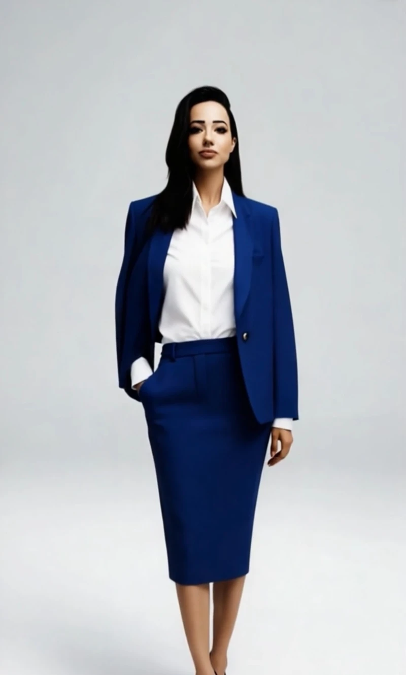 Ioanna Siettou wearing a navy blue suit